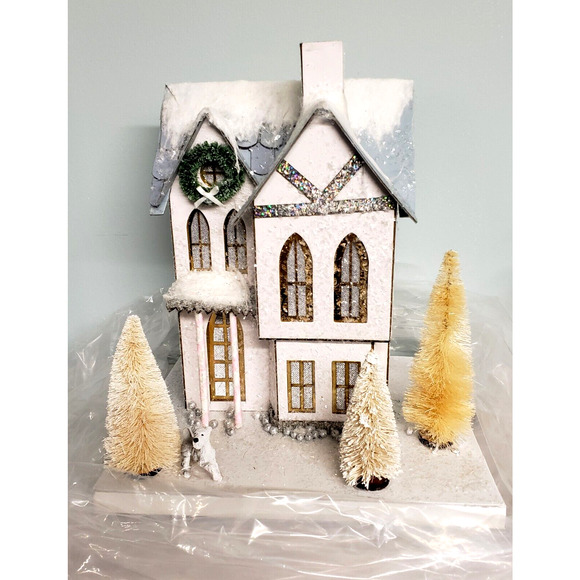 Holiday Village House Cody Foster Large 11" Putz Blue Mill Dog Sisal Trees - Picture 5 of 12